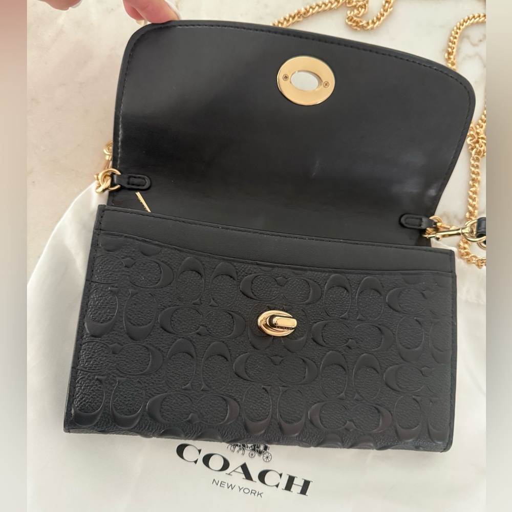 Coach Black Leather wristlet W/ chain strap - Picture 2 of 11